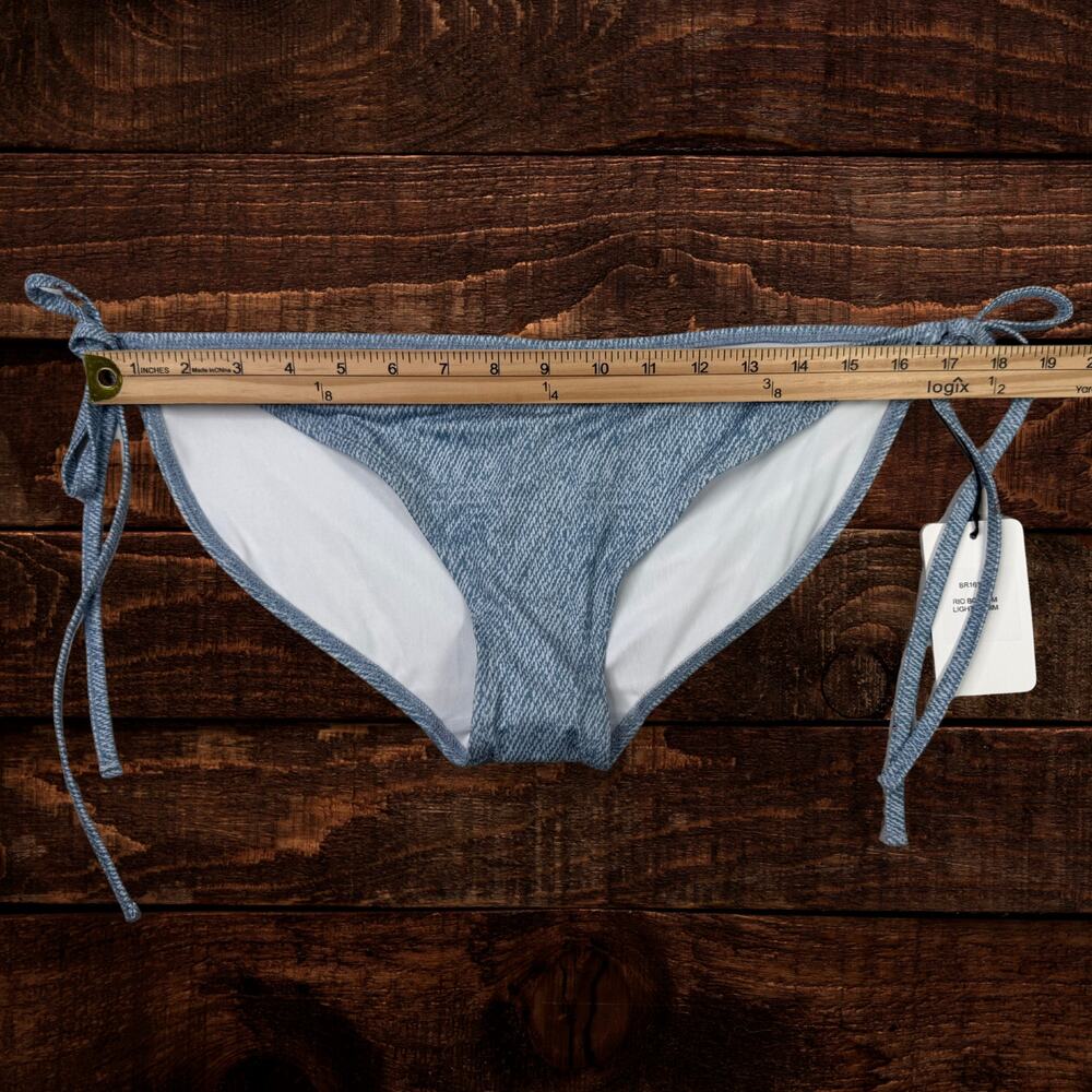 Free People Beth Richards Rio String Bikini Bottoms Denim Blue White XL - Picture 7 of 9